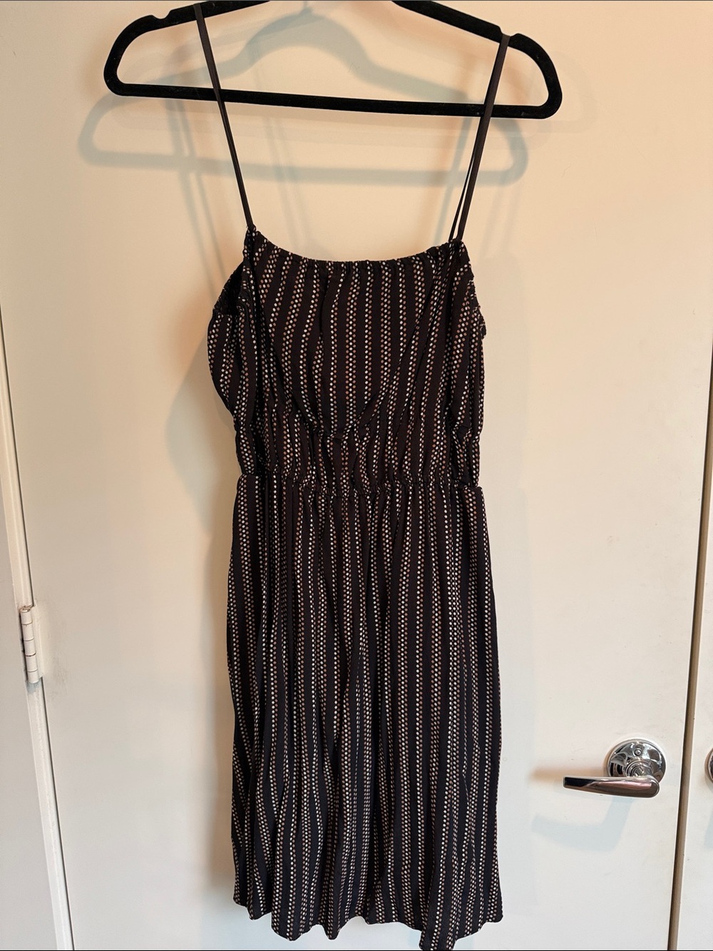Madewell Black Midi Dress with White Dotted Stripes
